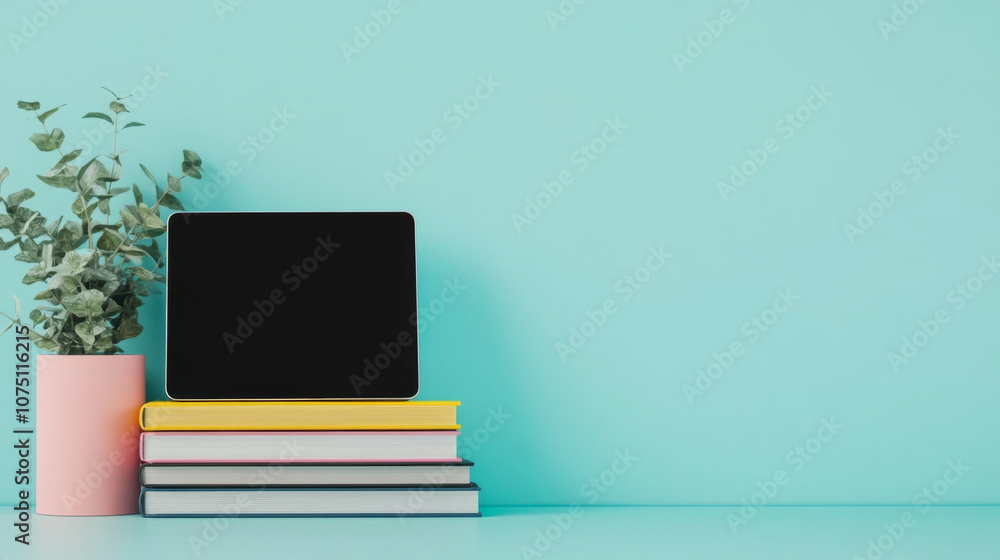 Poster desk setup with training resources for employee development and growth