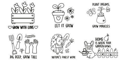 Collection gardening outline badge, label design with lettering