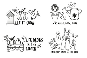 Collection gardening outline badge, label with lettering