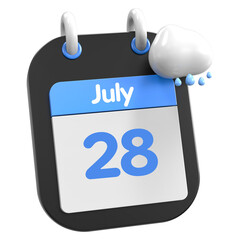 July Calendar Raining Cloud 3D Illustration Day 28