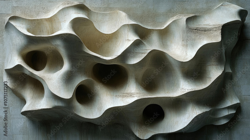 Poster an abstract wall relief creates a dynamic interplay of texture and shadow, enhancing a contemporary 
