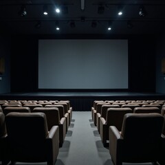 Wide-format blank screen with stage and rows of seats for an event or performance