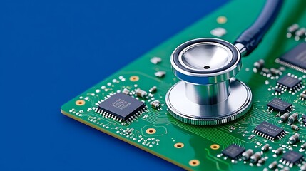 Stethoscope on Green Circuit Board  Technology Healthcare Concept