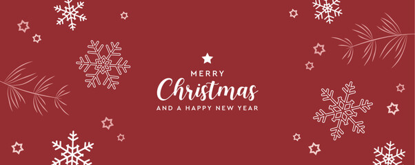 merry christmas greeting card with snowflake fir branches star decoration vector illustration