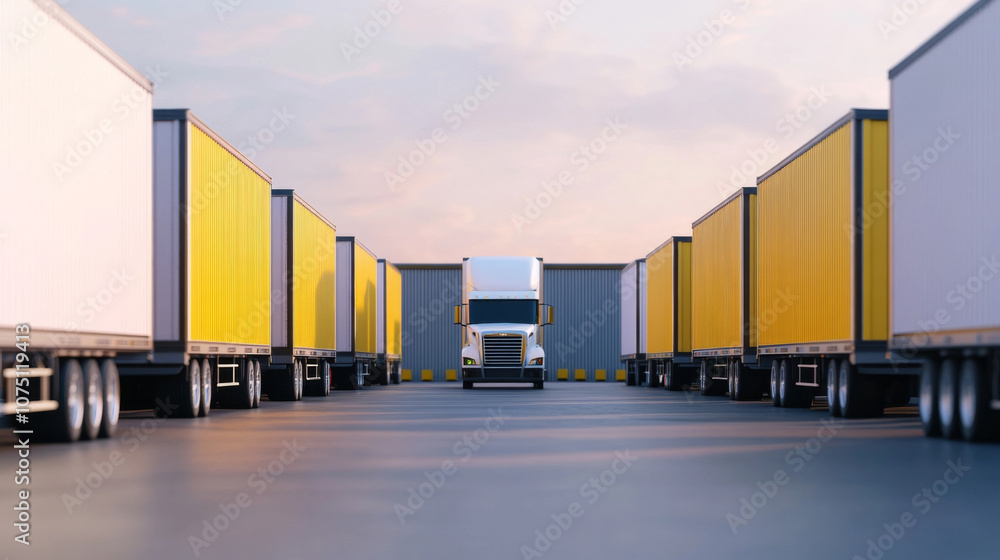 Poster efficient cross-docking logistics center with multiple truck levels for fast package movement