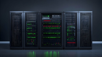 3D Server Room Illustration - Data Center Technology
