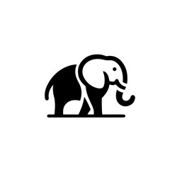 Fototapeta premium elephant as a simple logo icon black and white illustration, isolated on transparent background