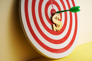 Dollar sign on bull's eye. The goal is money dollar.
