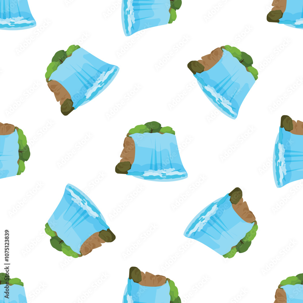 Poster waterfall cascading down a cliff surrounded by green vegetation, creating a seamless pattern ideal f