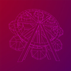 Ferris wheel spinning amusement park. Wireframe low poly mesh vector illustration.