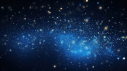 A captivating dark blue abstract background with a myriad of glowing particles scattered throughout. The particles sparkle and shimmer