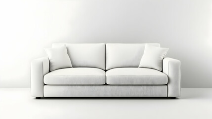 Fototapeta premium White Sofa in Minimalist Interior, couch, cushions, living room, modern, contemporary