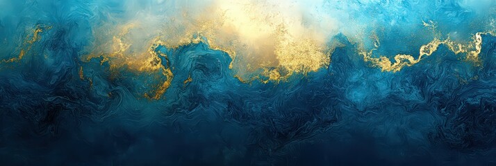 Obraz premium Marbled blue abstract wave background in ocean style. Artwork illustration with copy space