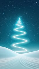 Abstract holiday scene with snowflakes forming an elegant spiral in the air above a quiet, snowy landscape