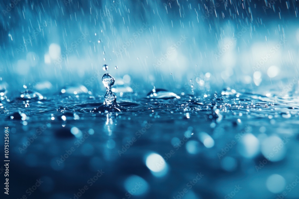 Aufkleber a collection of rain droplets in various sizes, forming a delicate pattern on a deep blue background