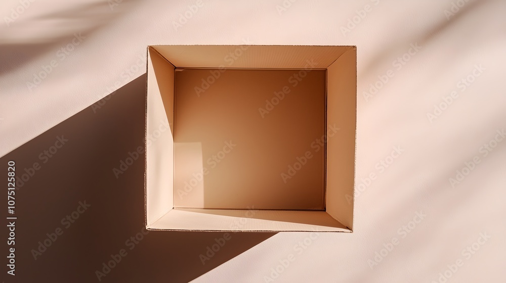 Poster minimalist interior of an empty cardboard box - soft shadows and subtle textures create an inviting 