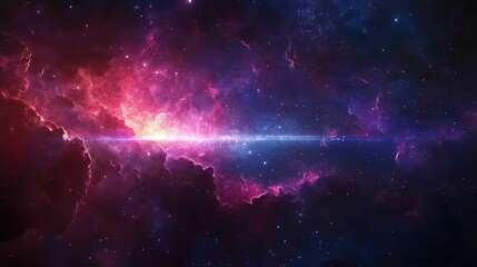Fototapeta premium Cosmic Nebula with Glowing Stars and a Bright Light Beam