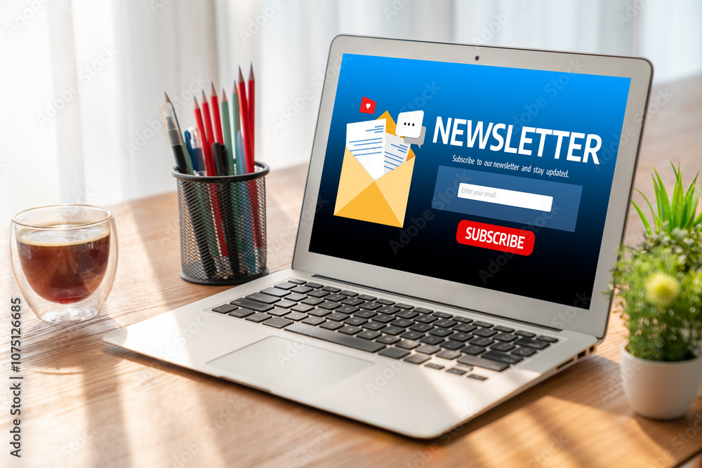 Poster newsletter signup page on computer for customer to subscribe snugly newsletter update information to