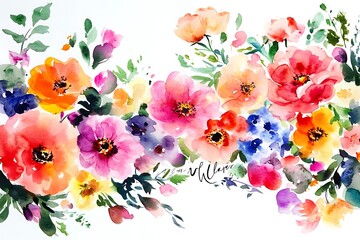  Watercolor Floral Background. Hand painted border of flowers. Good for invitations and greeting cards