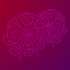 Ferris wheel spinning amusement park. Wireframe low poly mesh vector illustration.