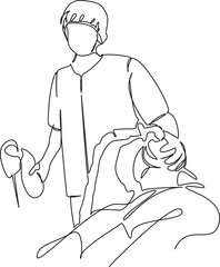One continuous single drawing line art flat doodle surgery, operating room, horizontal, hospital, people, anesthetic, healthcare and medicine, anesthesiologist, doctor. Isolated image hand draw contou