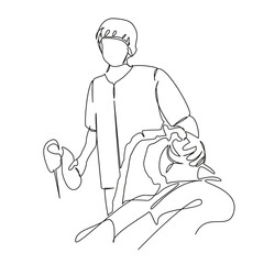 One continuous single drawing line art flat doodle surgery, operating room, horizontal, hospital, people, anesthetic, healthcare and medicine, anesthesiologist, doctor. Isolated image hand draw contou