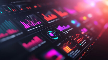 Obraz premium Digital Dashboard with Variety of Charts and Graphs Showing Futuristic Data Visualization