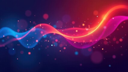 Abstract colorful wave of red, pink, and blue light with bokeh effect on a dark background with copy space. Modern digital art and vibrant energy flow concept