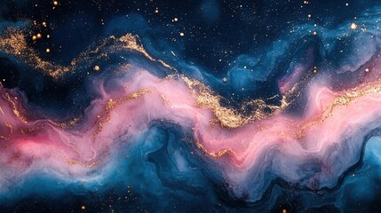Fototapeta premium luxurious abstract pink and blue marble liquid texture interspersed with shimmering gold splashes, creating an opulent background perfect for elegant designs
