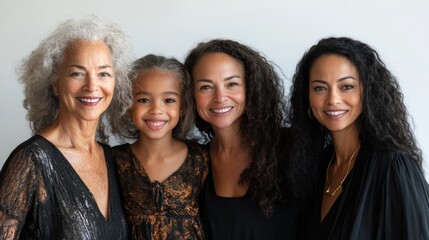 Obraz premium Four generations of women embracing joy and connection in a light-flooded studio, showcasing love and familial ties