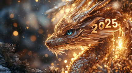 Obraz premium A golden dragon encircles the number 