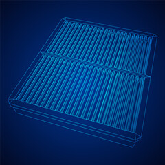 Car engine air filters. Auto spare part. Car care service maintenance. Wireframe low poly mesh vector illustration.