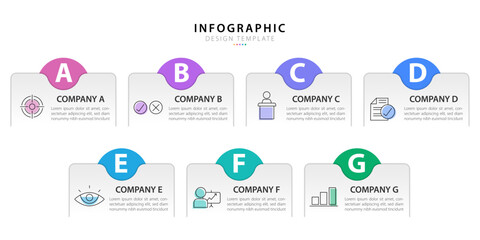 Timeline infographic template. 7 Step timeline journey, calendar Flat simple infographics design template. presentation graph. Business concept with 7 options, vector illustration.