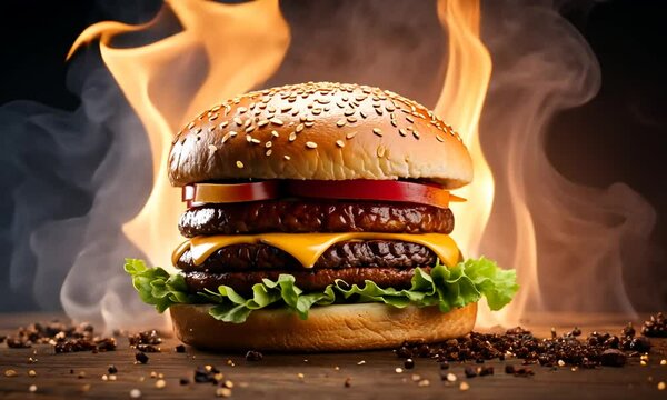 Burger with fire.