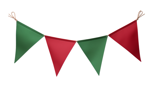 red and green bunting banner isolated on transparent background cutout