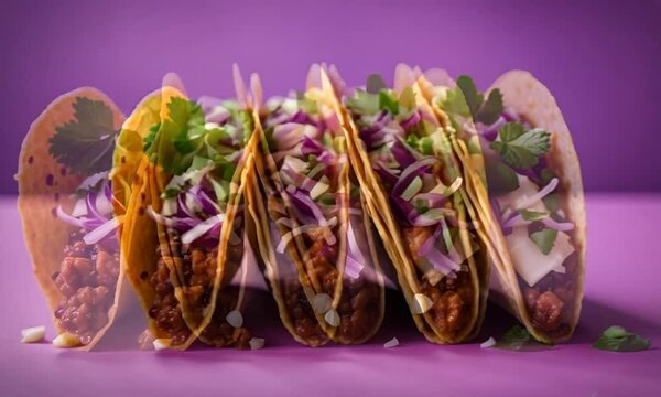 Mexican tacos on a lilac background.
