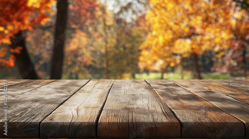 Poster a rustic empty wooden table top with a weathered texture, featuring natural knots and grains, set ag