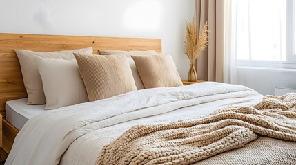 Serene Modern Minimalist Bedroom with Cozy Ambient Lighting and Natural Illumination