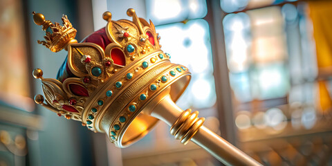 Fototapeta premium Reyes Magos Hovering Scepter Icon Vector Graphic Ceremonial Scepter Authority Symbol Infographic Design White Background Adobe Stock Use Photo Stock Concept