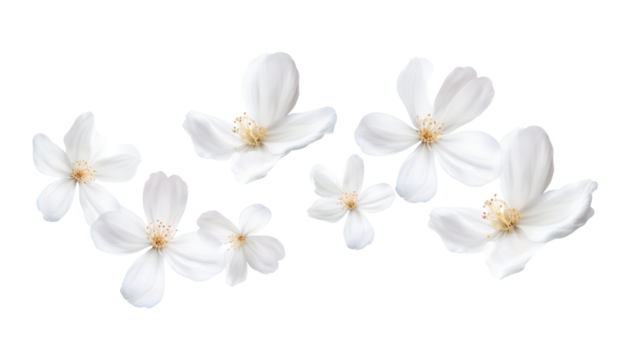 flying white petals isolated on transparent background cutout