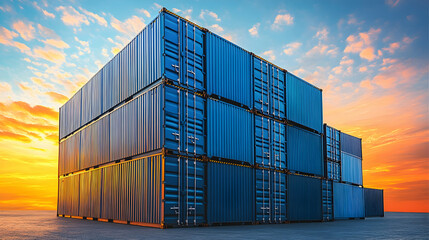 Cargo Containers at Sunset, shipping, transport, logistics, freight, trade