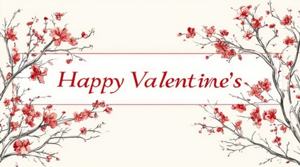 Delicate cherry blossoms frame a heartfelt Valentine\'s greeting on a soft cream background, celebrating love and connection