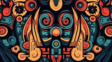 Fototapeta premium An abstract geometric pattern design showcasing a fusion of shapes and colors typically associated with Cinco de Mayo and Mexican fiestas. The illustration includes bold lines and intricate details