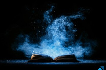 Mystical Open Book with Enchanting Blue Smoke Effect © faiz