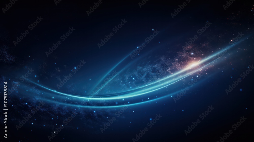 Poster an enchanting dark blue background enriched with glowing particles that emit a gentle luminescence. 