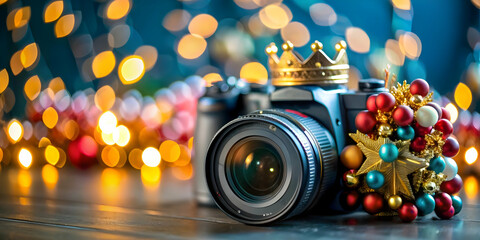 Cinematic Bokeh Lights with Reyes Magos and Festive Banners for Celebrations, Stock Photo Concept for Advertisements and Magazine Covers with Text Space