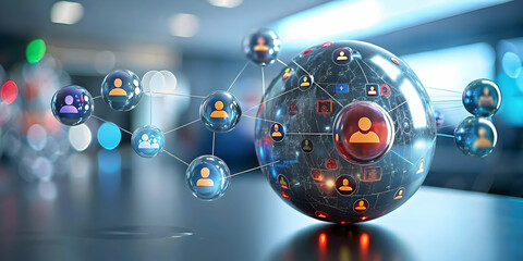 Obraz premium Glossy Digital Networking Background Interconnected Nodes Community Symbols Ample Copy Space Modern Digital Networking Community Connectivity Photo Stock Concept