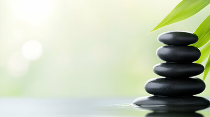 Zen Stones and Bamboo Leaves in Water, rocks, pebbles, spa, wellness, relaxation