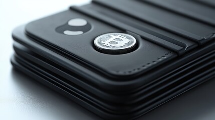 A sleek black wallet showcasing a Bitcoin emblem, ideal for modern finance enthusiasts during the digital currency era