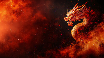 Dragon dance- dark red background with copy space